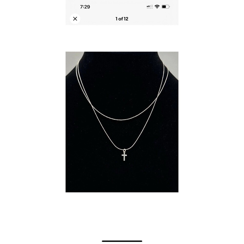 Vintage Sterling Silver Cross Pendant Necklace Double Strand Dyadema Italy
